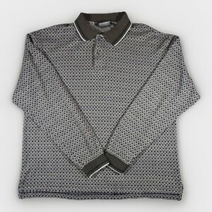 Vintage Knightsbridge Mens L Geometric Knit Polo Long Sleeve